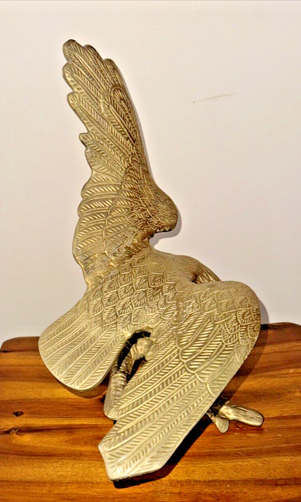 Large Vintage Solid Brass Eagle on Tree Branch Statue Heavy Made in India