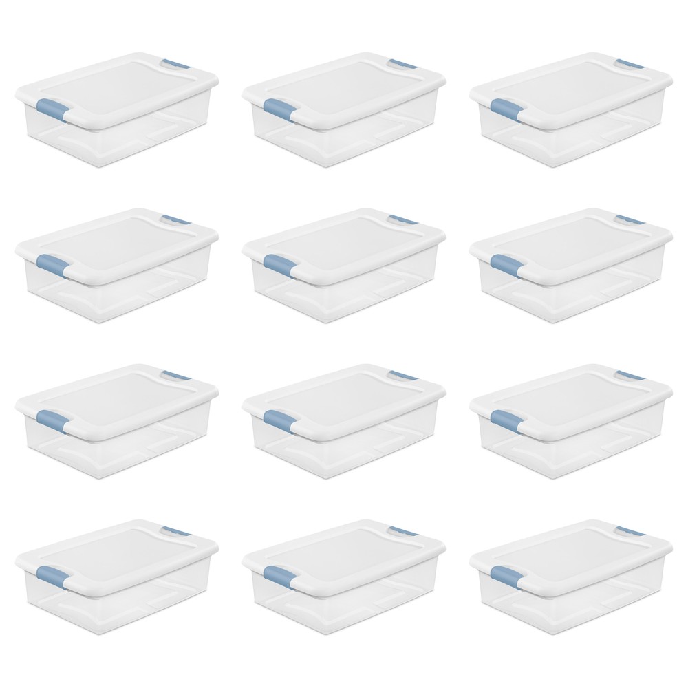 Sterilite 32 Qt Plastic Clear Stackable Latching Storage Box Container (12 Pack)