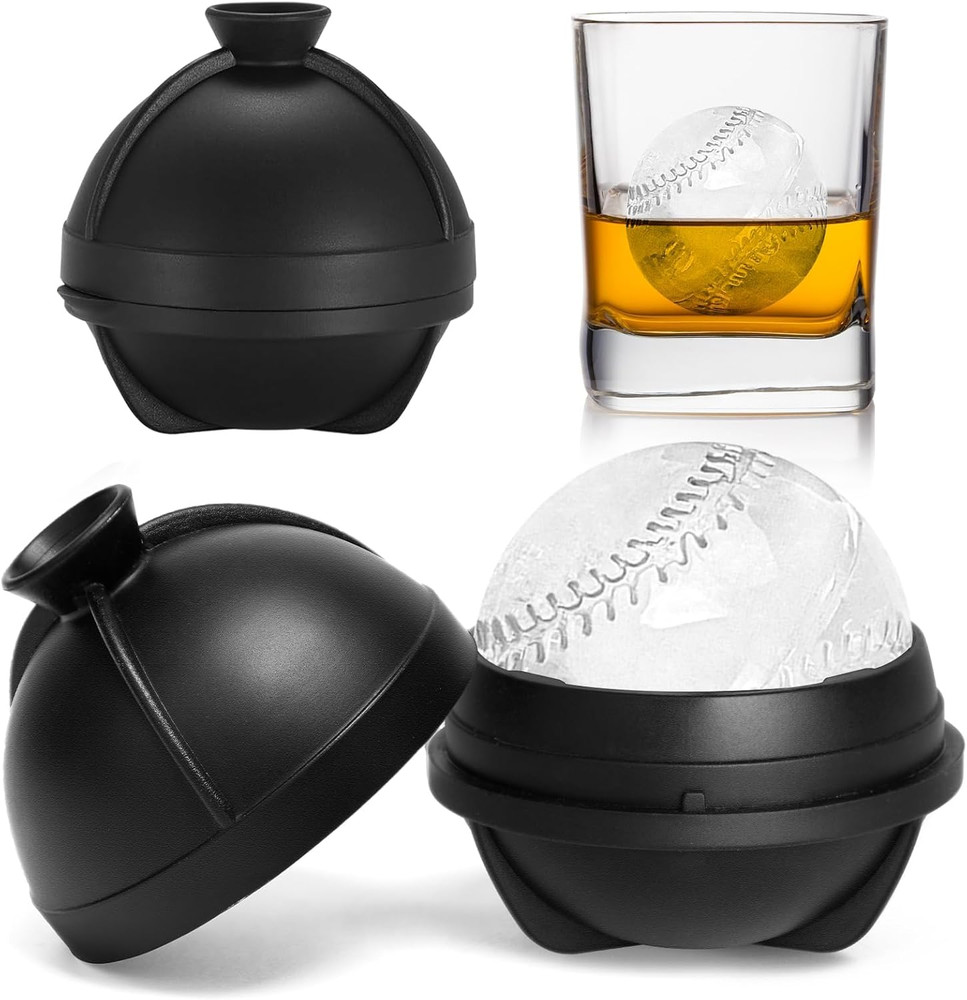 2 Pack Baseball Ice Cube Mold 2.5 Inch Large Silicone 3D Baseball Ice Cube Molds