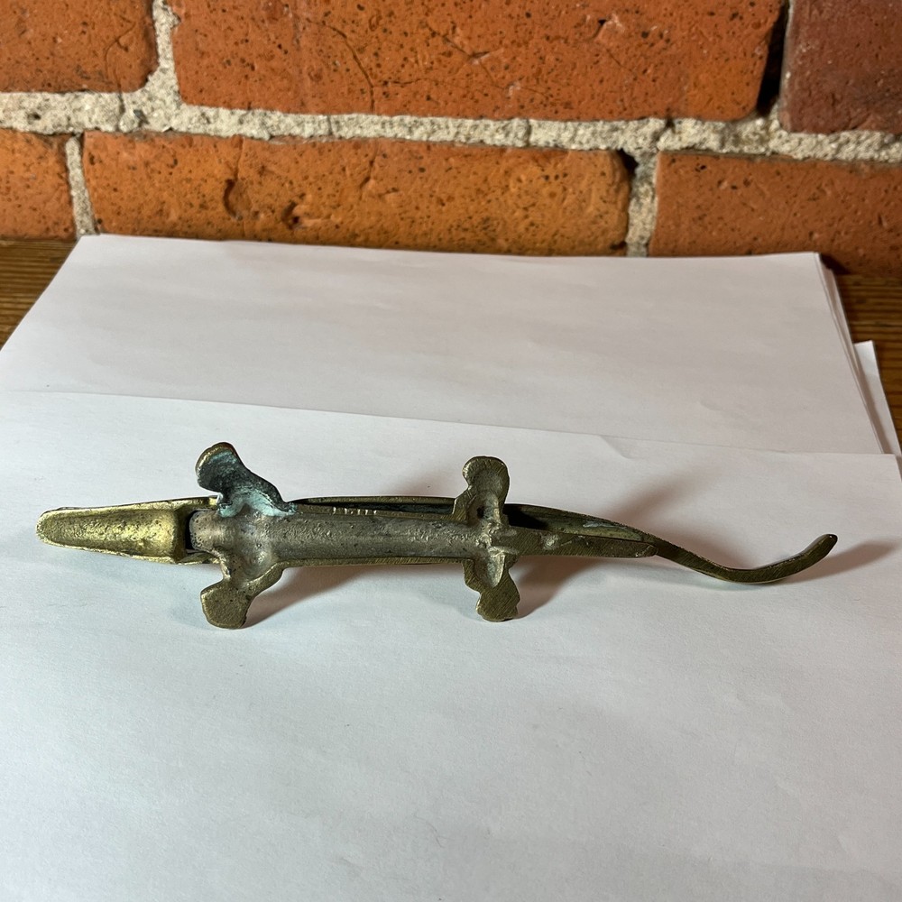 Vintage Brass Alligator Nutcracker 8" Figural Crocodile Kitchen Tool
