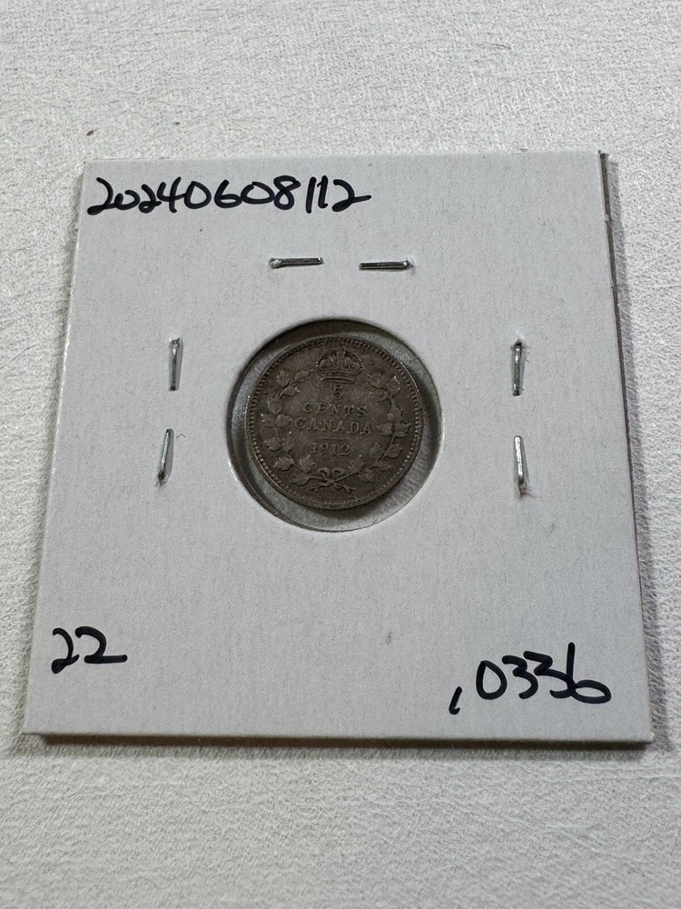 1912 Canada 5 Cents Small Silver Coin Cleaned