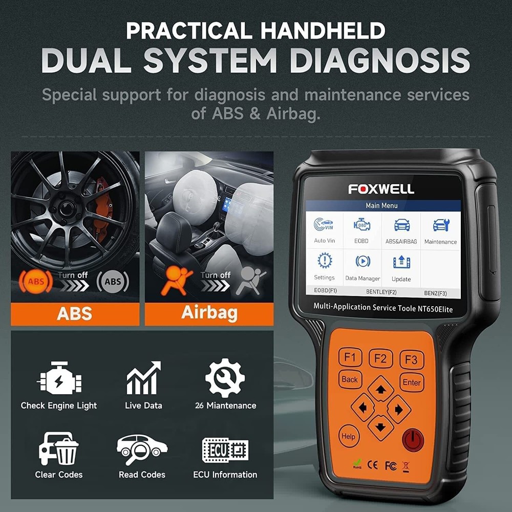 FOXWELL OBD2 Scanner Car ABS SRS Engine Systems Code Reader Bidirectional Test