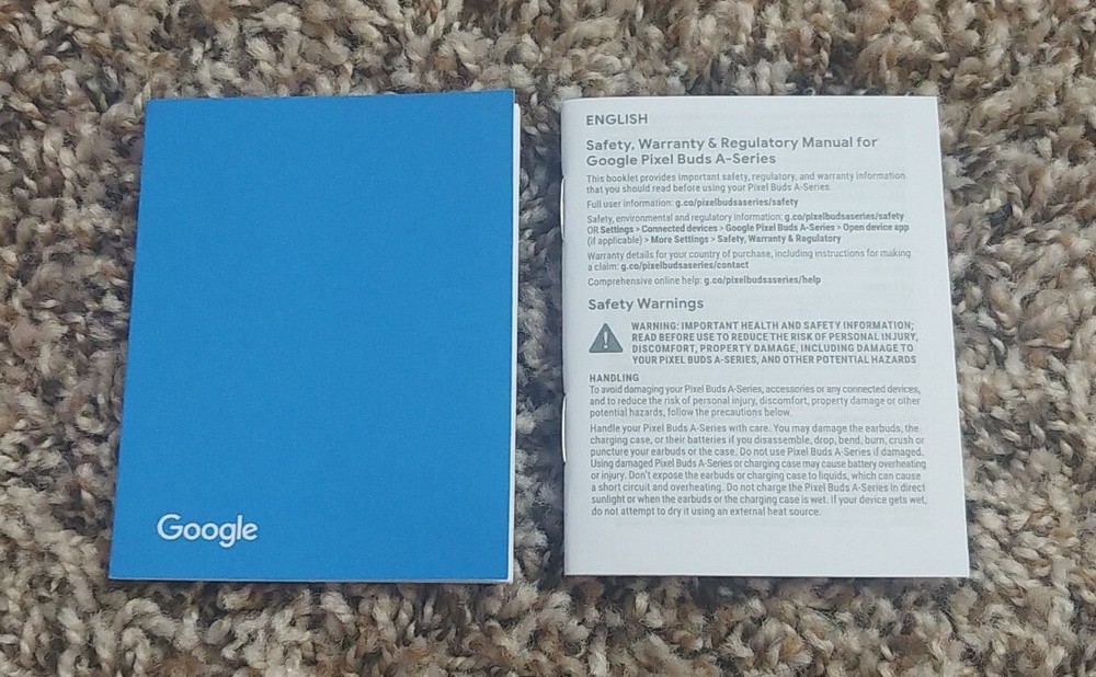 Google Pixel Buds Charcoal A-Series BOX ONLY NO EARBUDS Includes Instructions