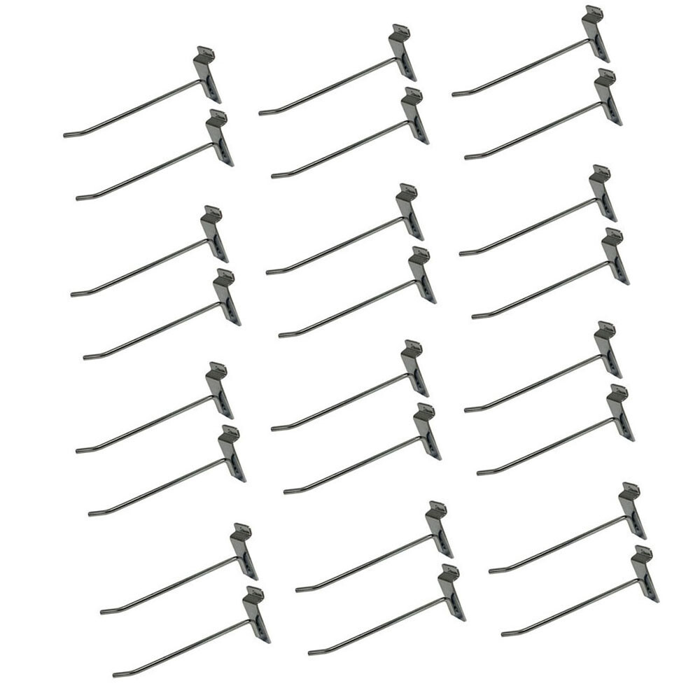 8" Slatwall Hook Panel Display Hooks, 1/4" Thickness Metal, Chrome - PACK 12