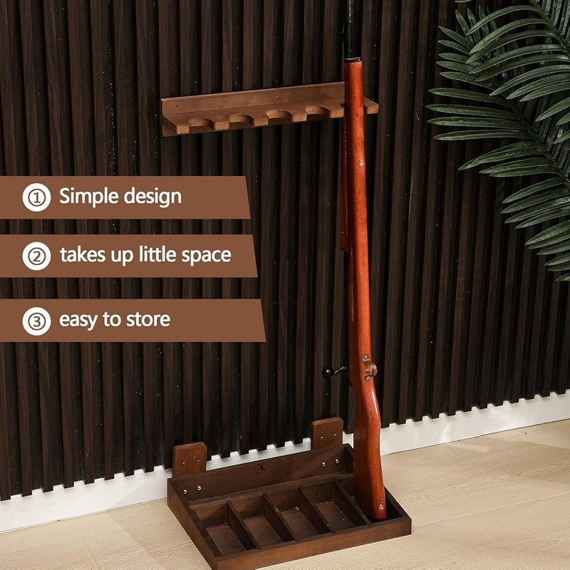 Wall Mounted Wood Gun Rack Vertical Organizer Holds 5 Firearms Storage Solution