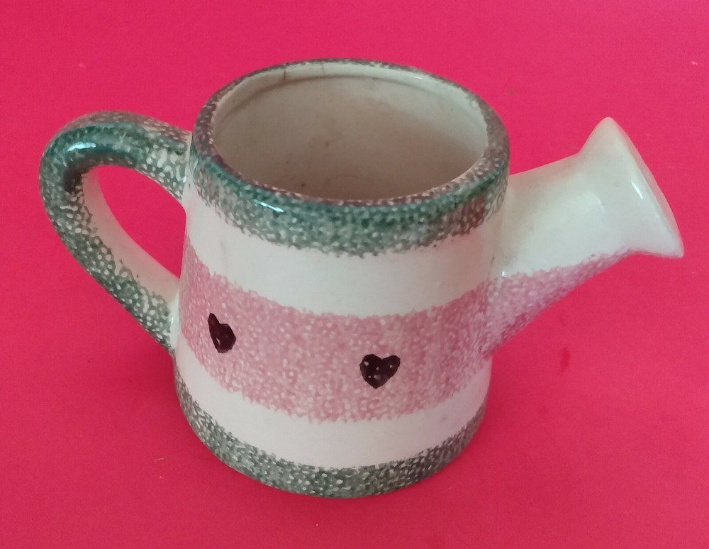 Ceramic Green Pink & White Watering Can Planter