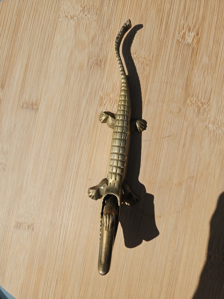 Vintage Brass Alligator Nutcracker