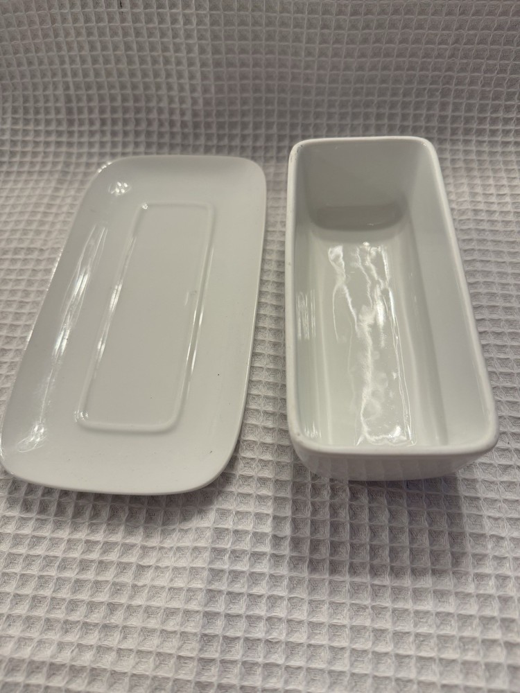 Home White porcelain Covered Butter Dish Rectangular Microwave Dishwasher Safe