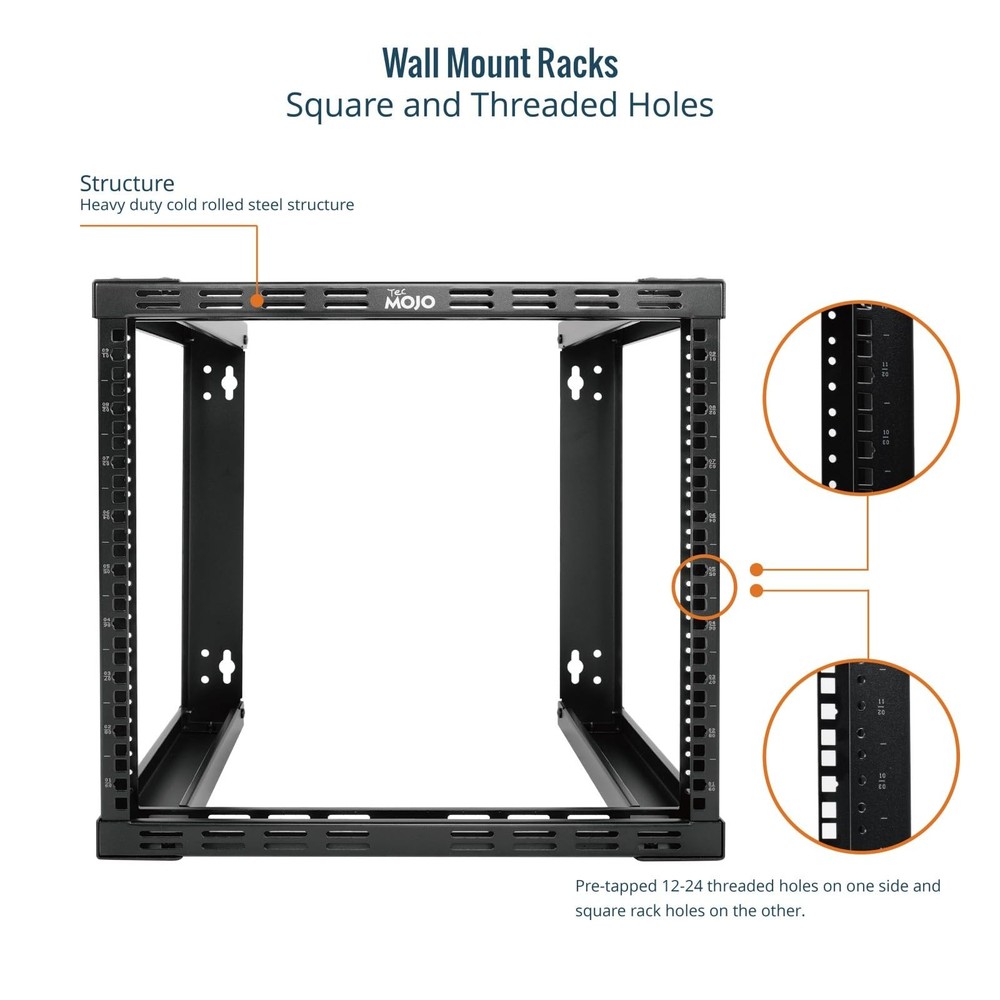 Tecmojo 9U Fixed Wall Mount Network Rack 15.8inch Depth 9U/15.8" Depth, Black