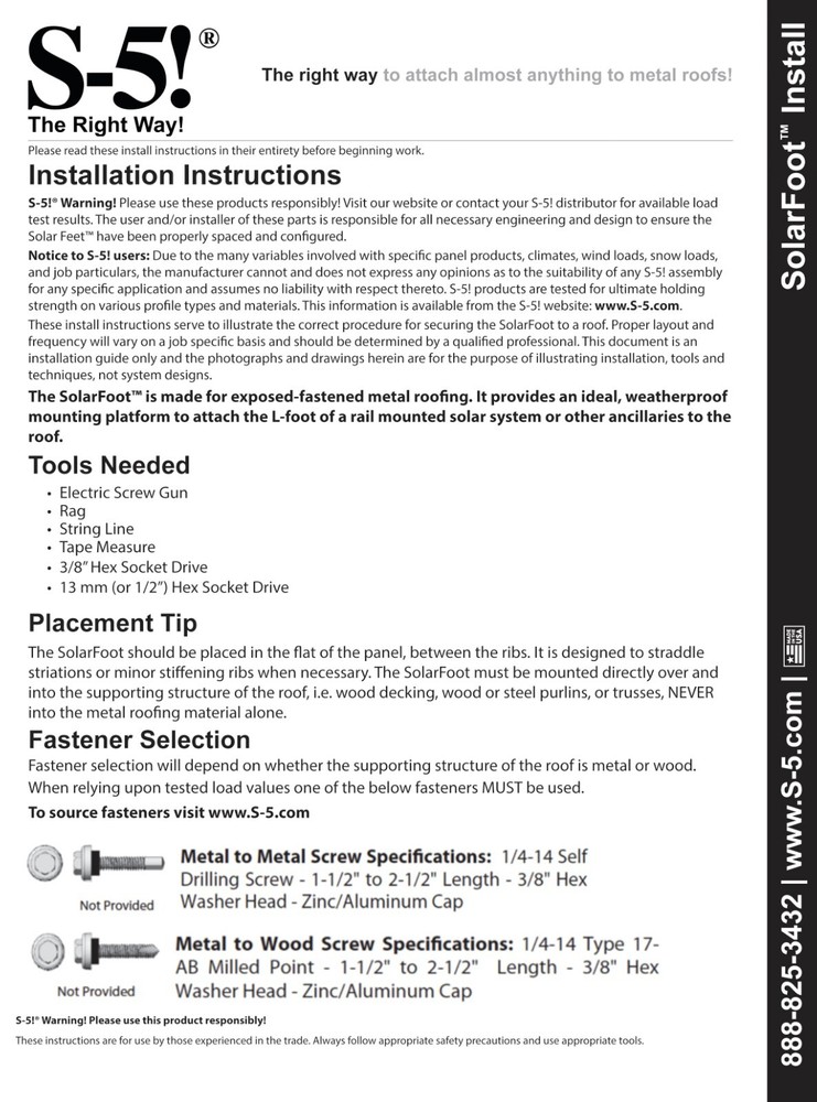 S-5! SolarFoot Mount for Exposed Fastener Roofing