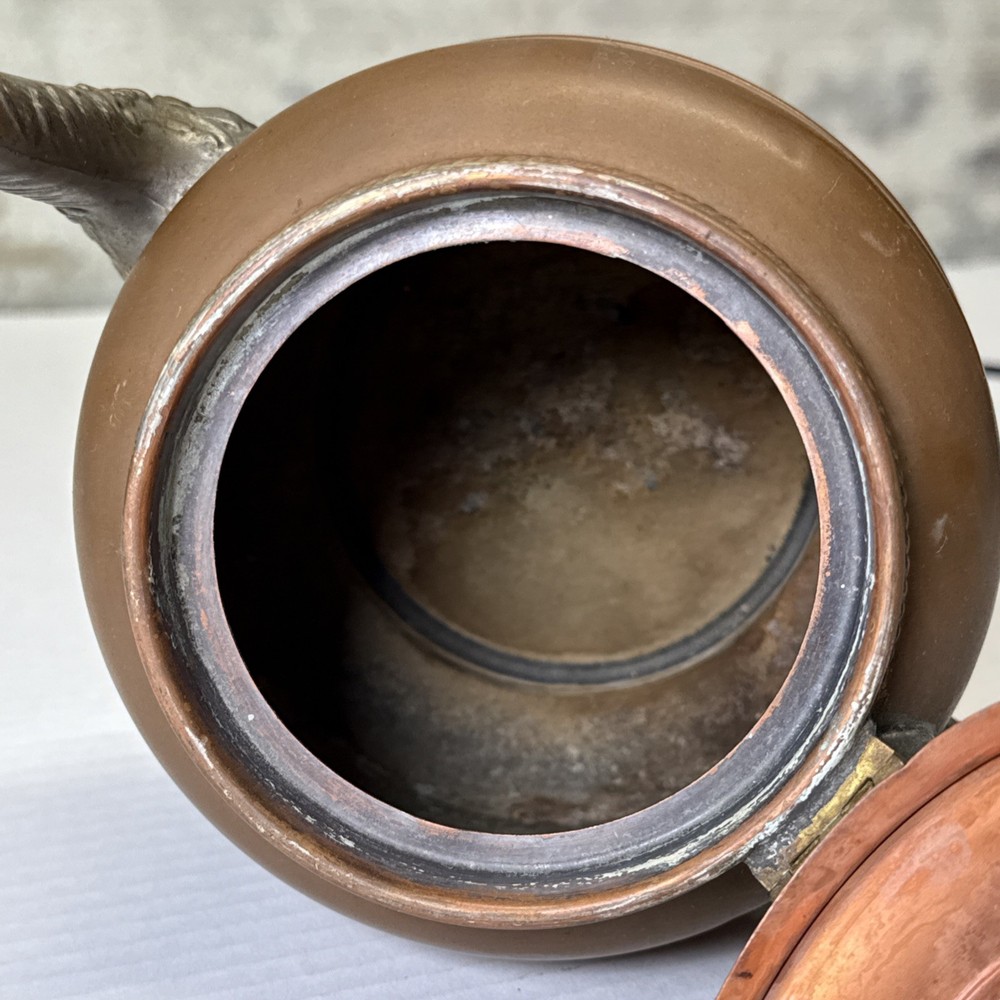 Antique Ornate Copper & Pewter Teapot