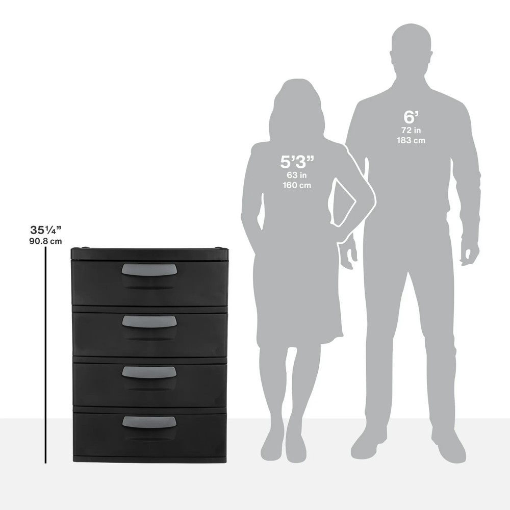 Sterilite 4 Drawer Unit, Durable Plastic Storage Solution for Garages and Baseme