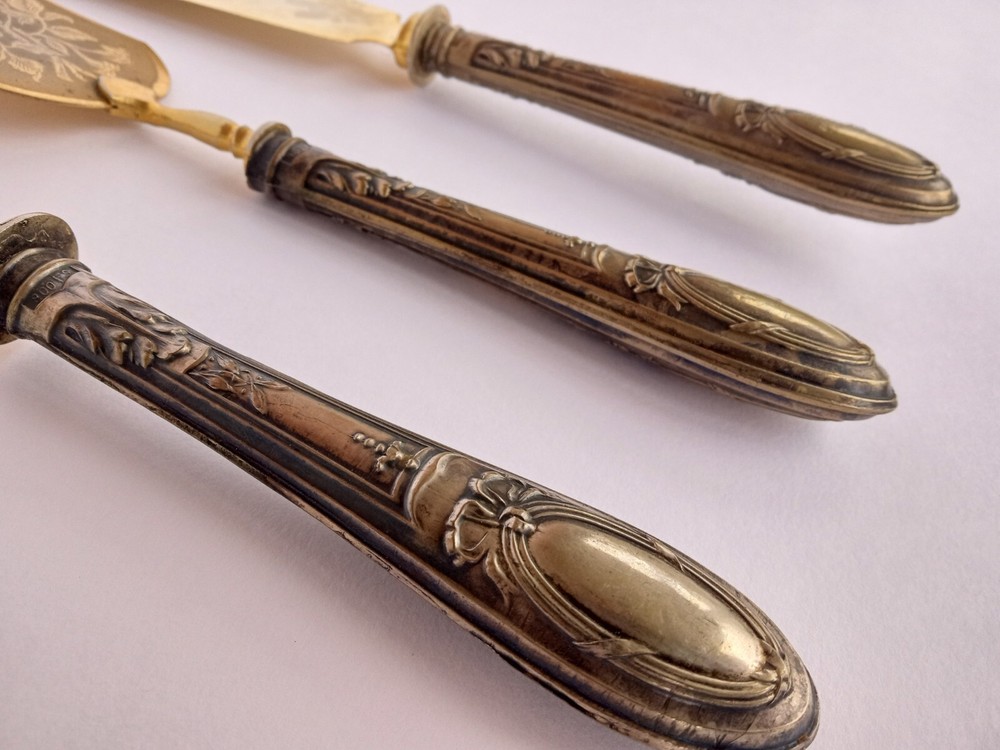 3 Pc. Antique .800 Solid Silver European Pastry Server Set