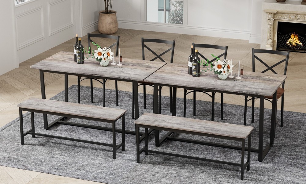 Industrial 4-Pc Table Chair Set Solid Backrest Durable Style