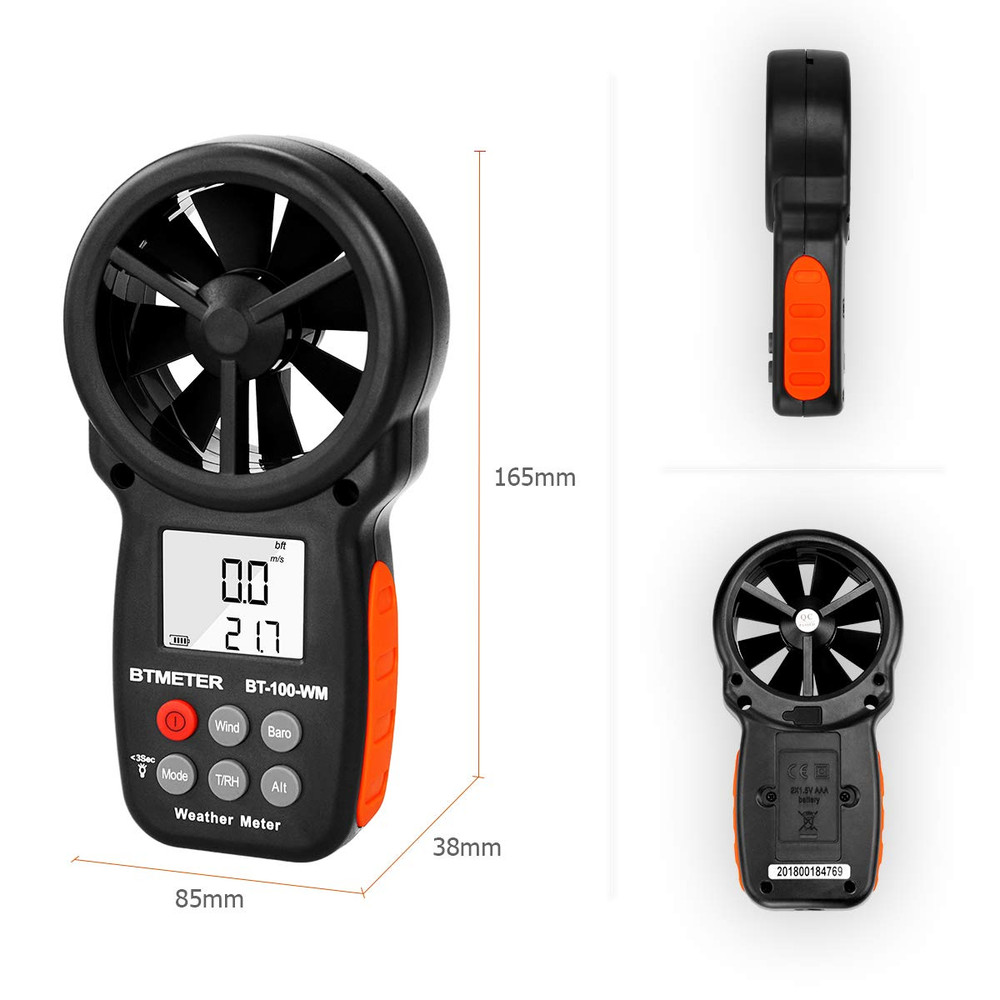 BTMETER Digital Anemometer Barometer Handheld, for Wind Speed Temperature Wind C