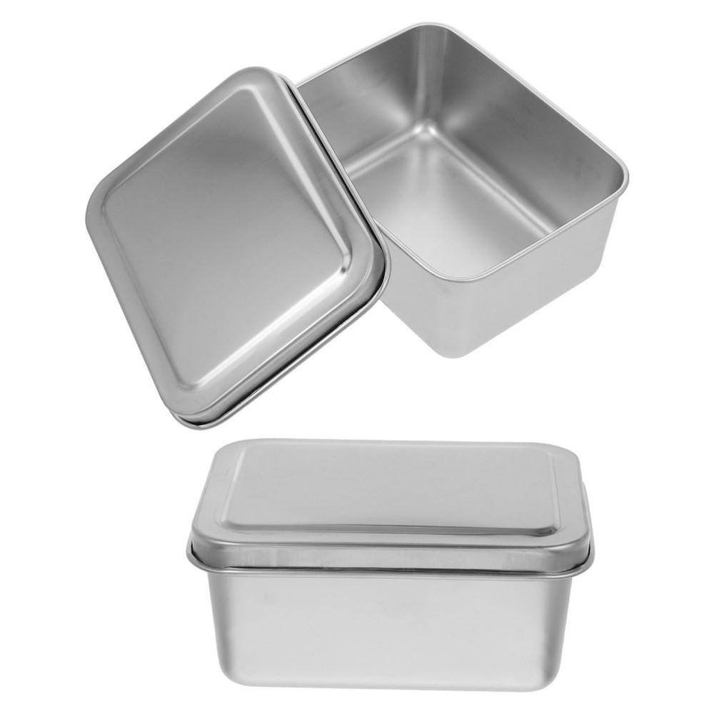 2pcs Baking Pan With Lid: Stainless Steel Food Storage Container - Rectangular