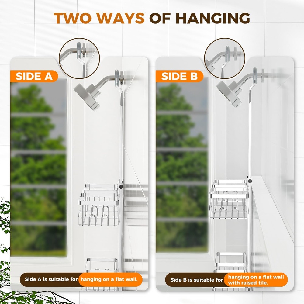 REINHARDT Adjustable Shower Caddy Hanging Split Shower Caddy for Handheld Sho...