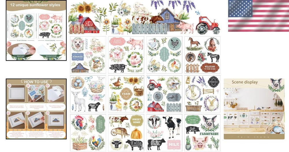 12 Sheets Rustic Rub-On Transfers - Multicolor Sticker Decals for Crafts