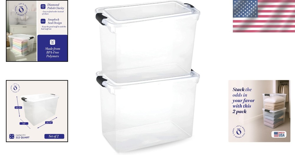 Versatile Stackable Container Boxes, 2-Pack, 112 Quart, Gray
