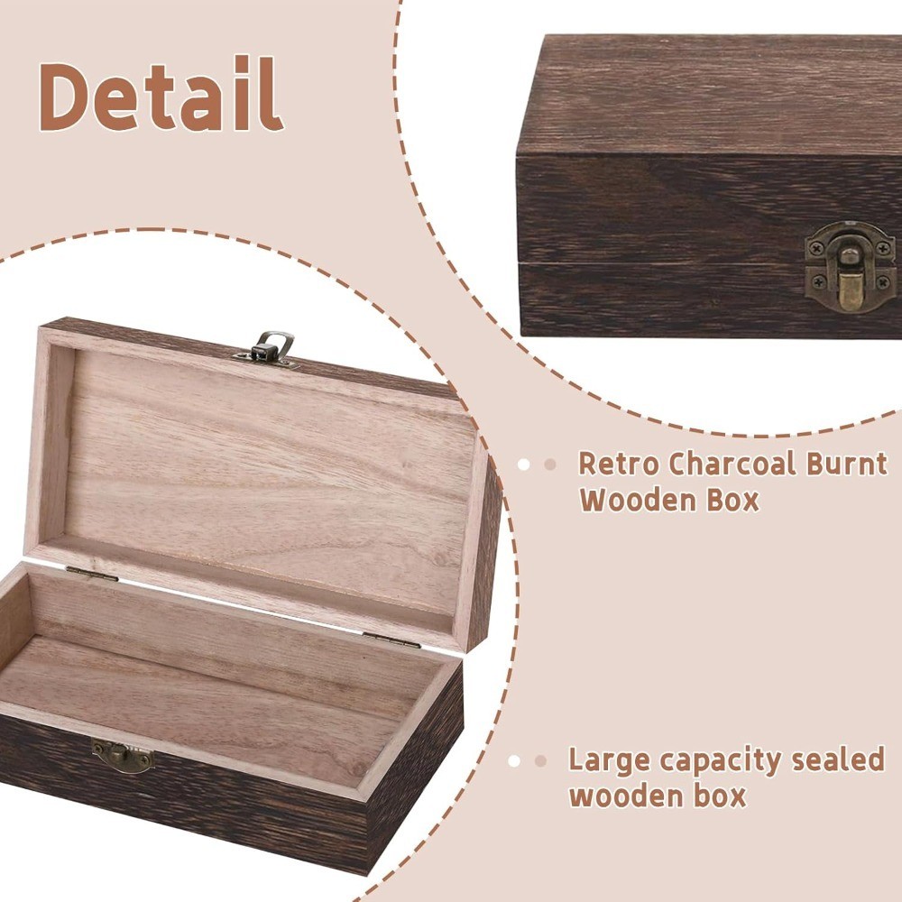 Vintage Wooden Storage Box with Lid Rectangular Solid Wood Keepsake Organizer