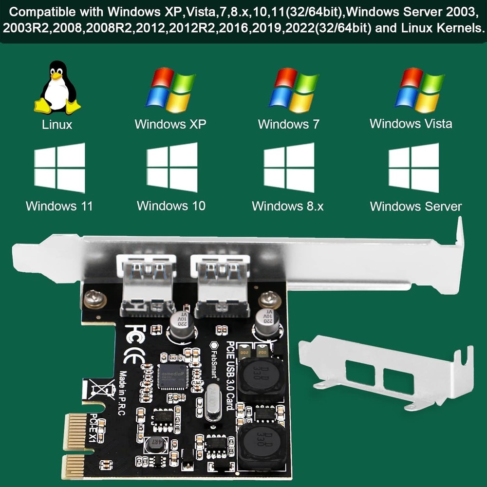 Fast 2-Port USB 3.0 Expansion Card for Windows, MAC & Linux – Easy Installation