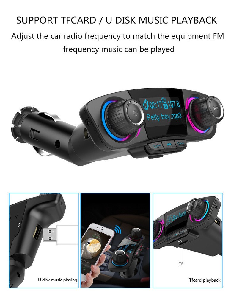 Car Audio MP3 Player FM Transmitter LED Screen Modulator Bluetooth Handsfree Aux