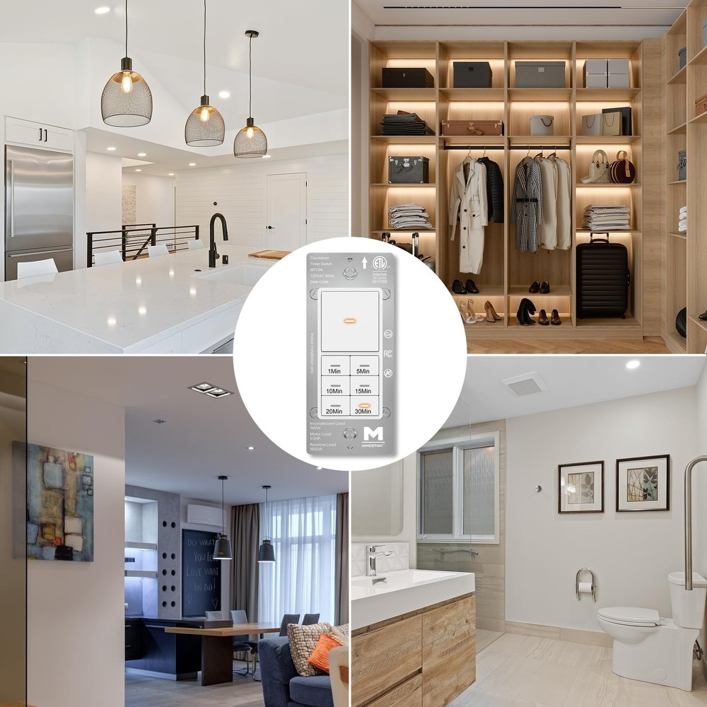Minoston Countdown Timer Switch with Dimmable Indicator, 30 Min Wall Bath Fan...
