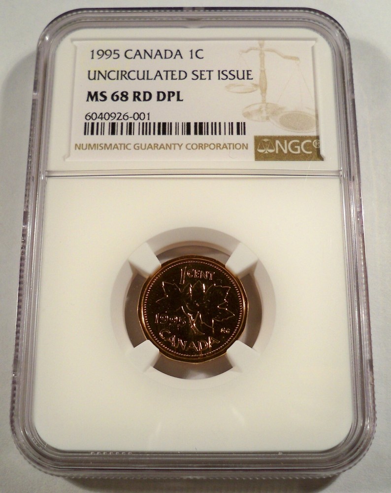 1995 1c CANADA NGC MS 68 RD DPL CENT COPPER MS 68 RED DEEP PROOF LIKE