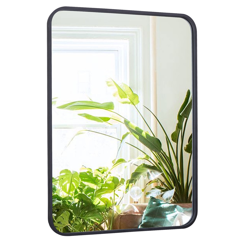 30in Black Metal Frame Wall Mirror for Bathroom Rectangular Vanity Mirror Decor