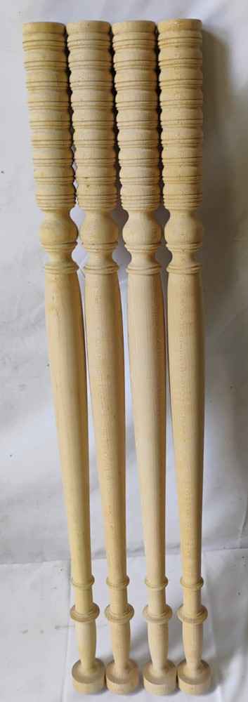 set of 4 NOS Solid Clear Maple Carved Table Legs 31" high