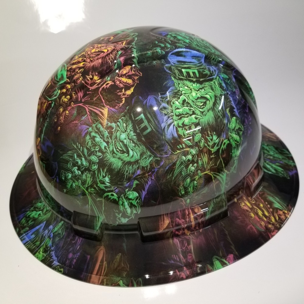 FULL BRIM Hard Hat custom hydro dipped , NEW LEPERCHAUN NEW