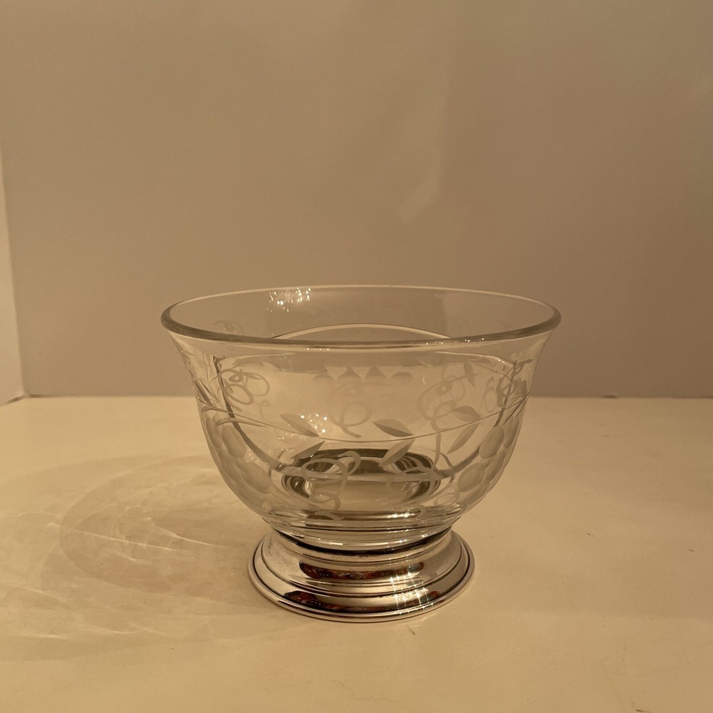 Vintage Etched Glass Bowl/Sterling Silver Base