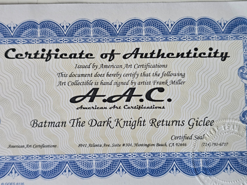 35th ANNIVERSARY BATMAN DARK KNIGHT RETURNS GICLEE ROBIN SIGNED FRANK MILLER COA