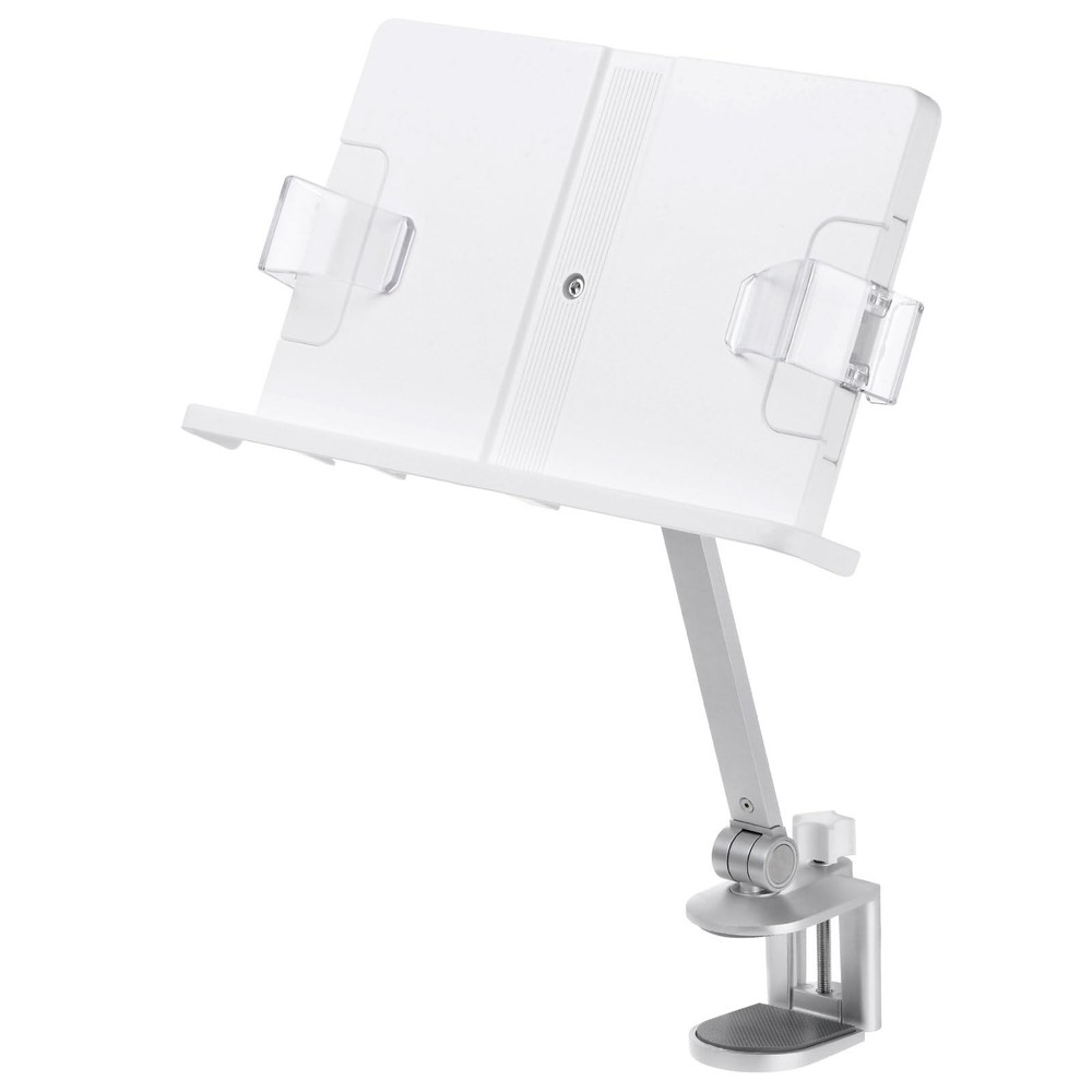 Book Stand for Reading, Adjustable Holder with 360° Rotating Arm & Page Clips...