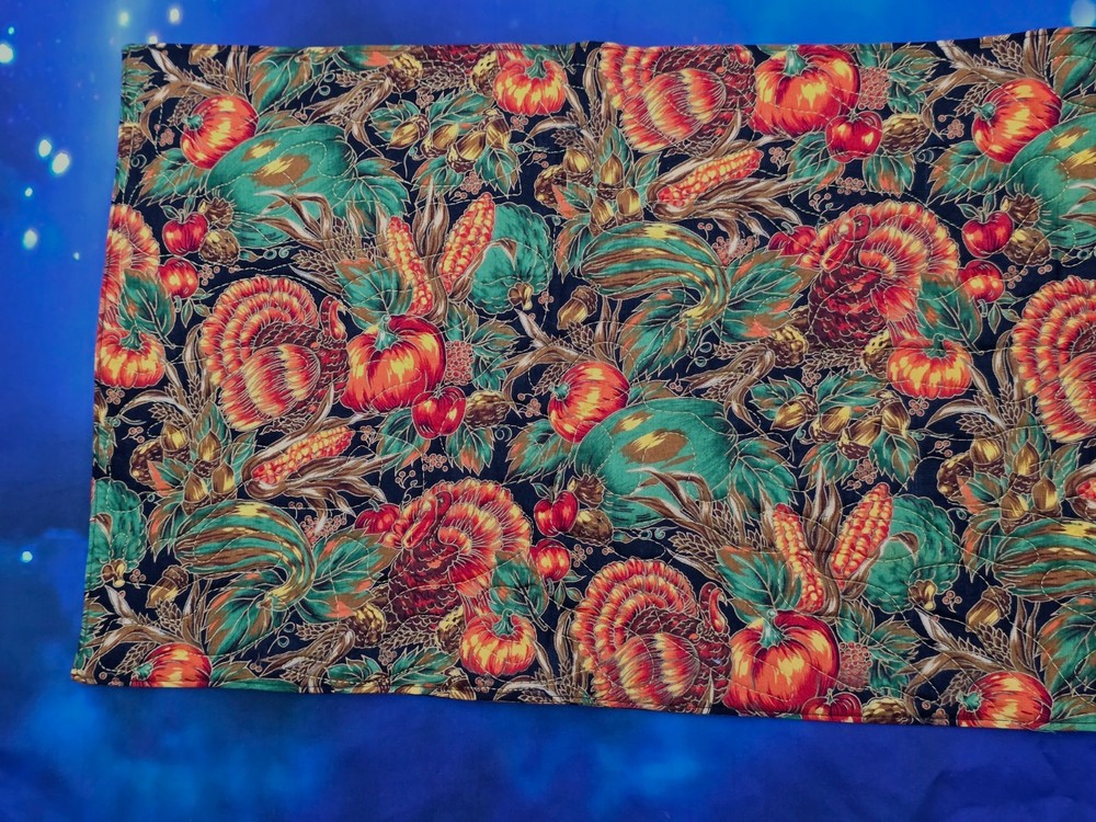 Handmade Quilted Table Runner Fall Thanksgiving Turkeys pumpkins corn on the cob