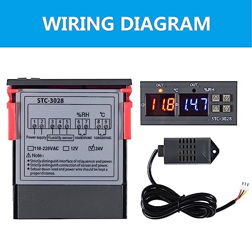 STC-3028 Temperature & Humidity Controller with Integrated Sensor, Dual 24V