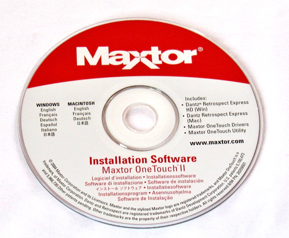 Maxtor OneTouch II Software Installation CD for Windows & Mac