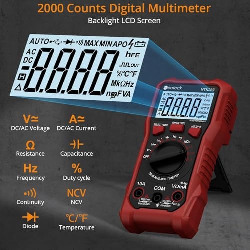 Digital Multimeter Voltmeter Tester with NCV, LCD for AC/DC 2000 Counts Red