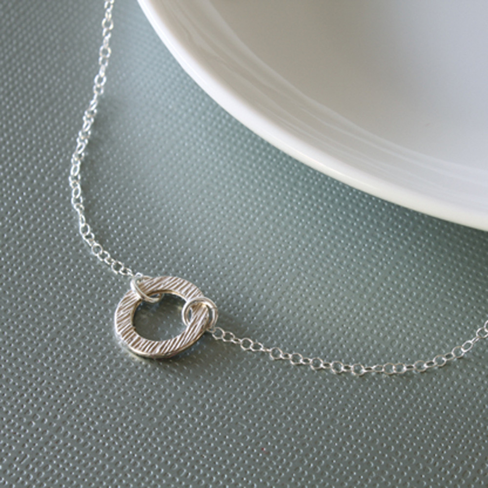 Sterling Silver Textured Circle Connector Necklace