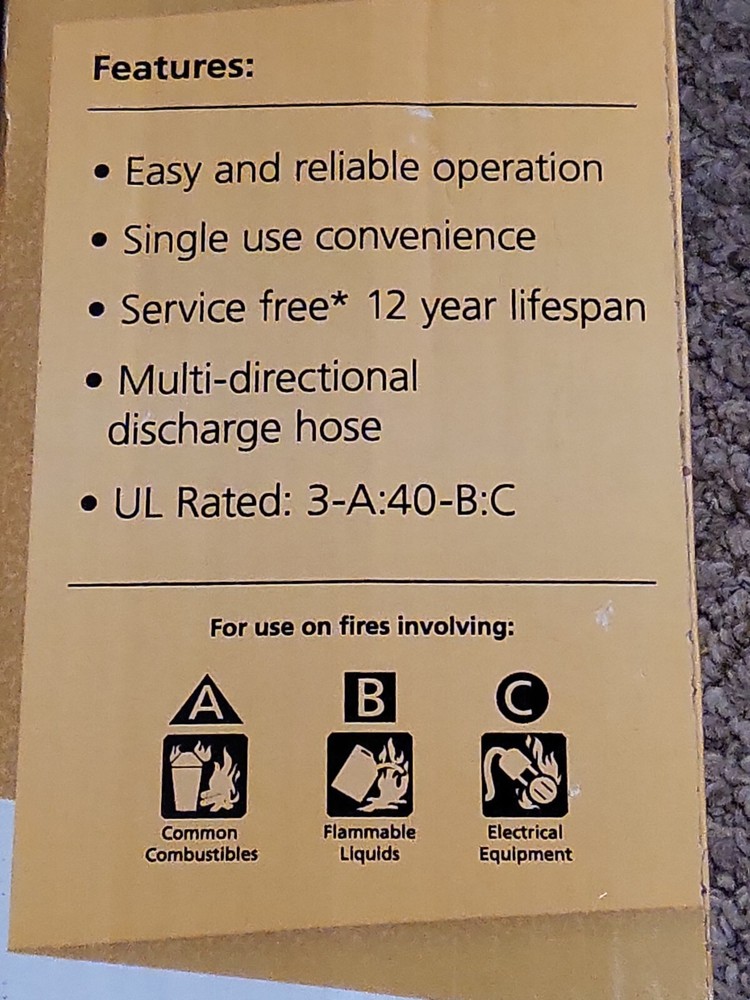 Full Home Fire Extinguisher with Hose, Easy Mount Bracket & Strap, 3-A:40-B:C