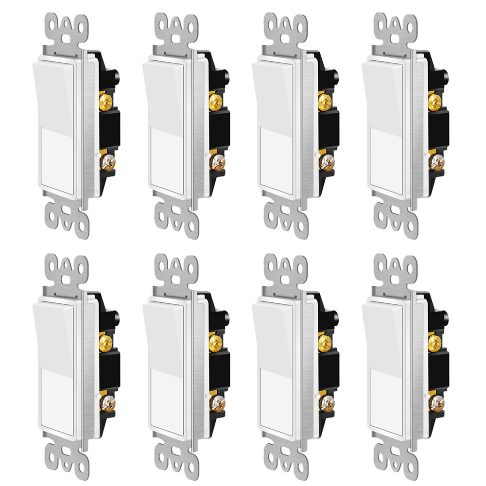 8 PK Paddle Rocker Switch Single Pole ON/OFF Wall Light Switch Replacement White
