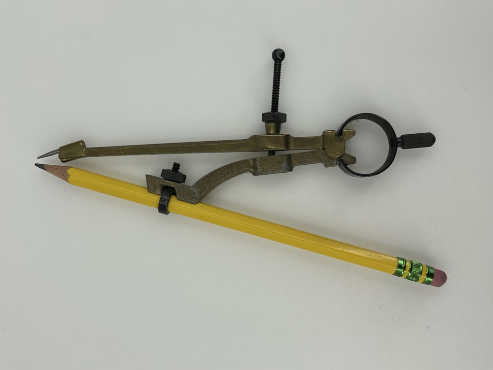 Vintage Brass Bow Compass Drafting Tool with Pencil Holder