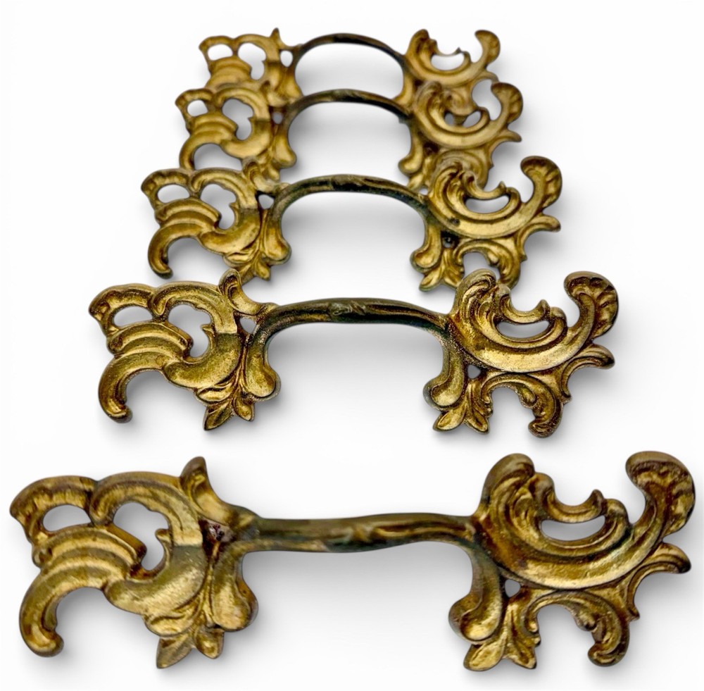 12 Vintage Curved Cabinet Drawer Pull & Escutcheon Hardware Solid Brass