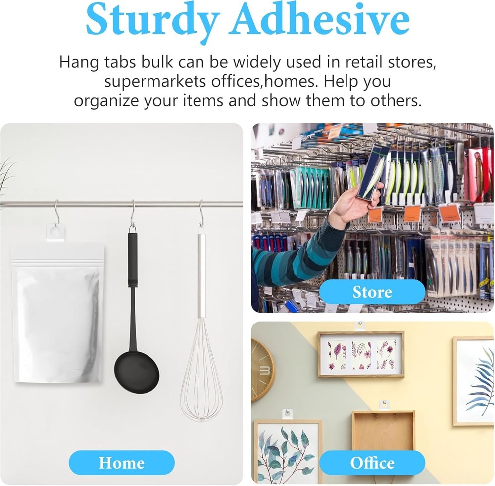 300pcs Clear Plastic Hanging Tabs Self-Adhesive Round Hole Display Tags