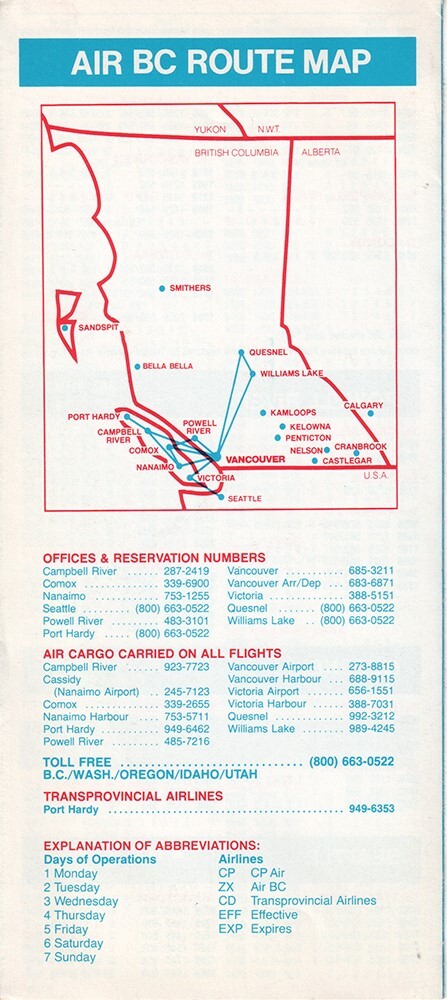 AirBC timetable 1985/06/02