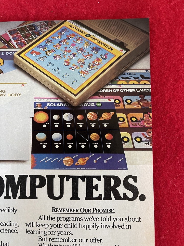 Vintage 1985 Mattel Programs For Kids Computers Print Ad