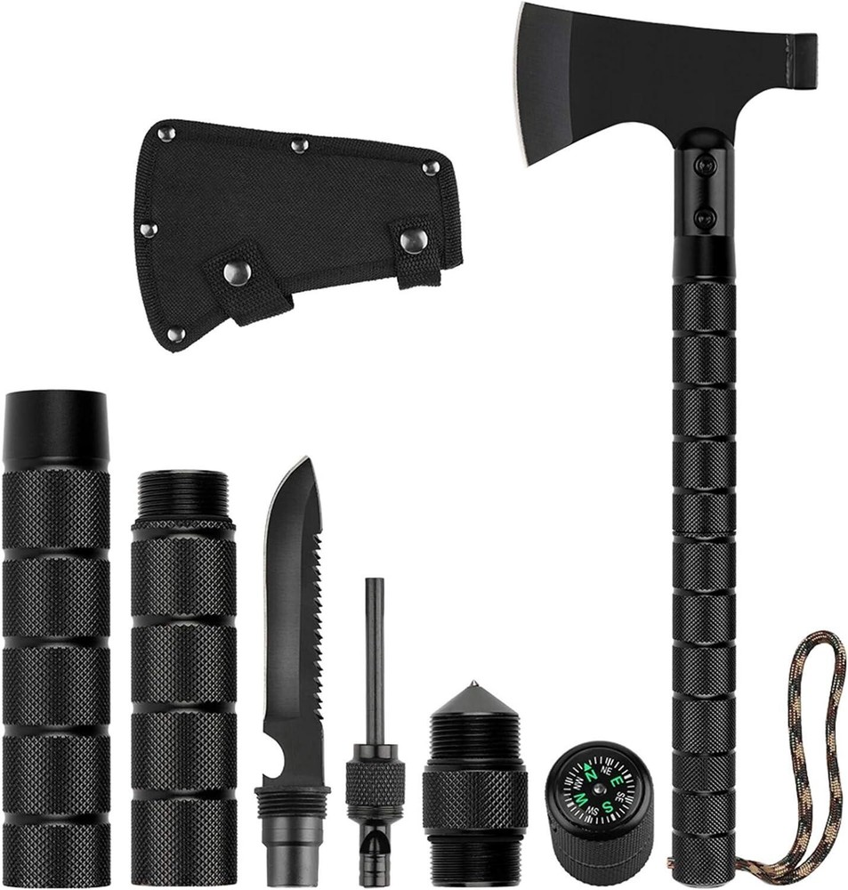 Survival Hatchet & Camping Axe with Fixed Blade Knife Combo Set, Full Tang
