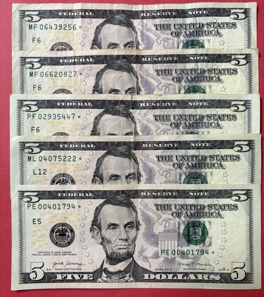 One Replacement ☆ Star ☆ Note $5 Five Dollar Bill ☆ Fancy Serial Number