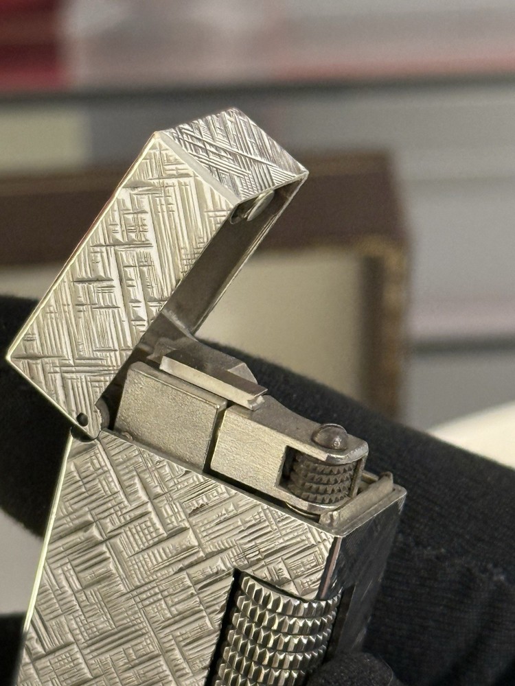 Vintage Dunhill Rollagas Silver Plated Lighter Textured Pattern Boxed