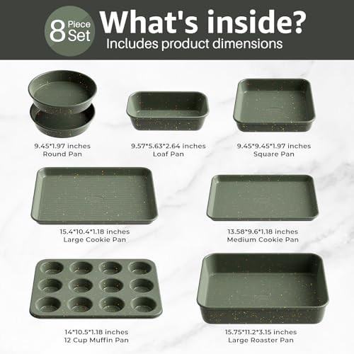 8-Piece Nonstick Bakeware Set, Stackable Oven Pan Set Includes 8PCS Green